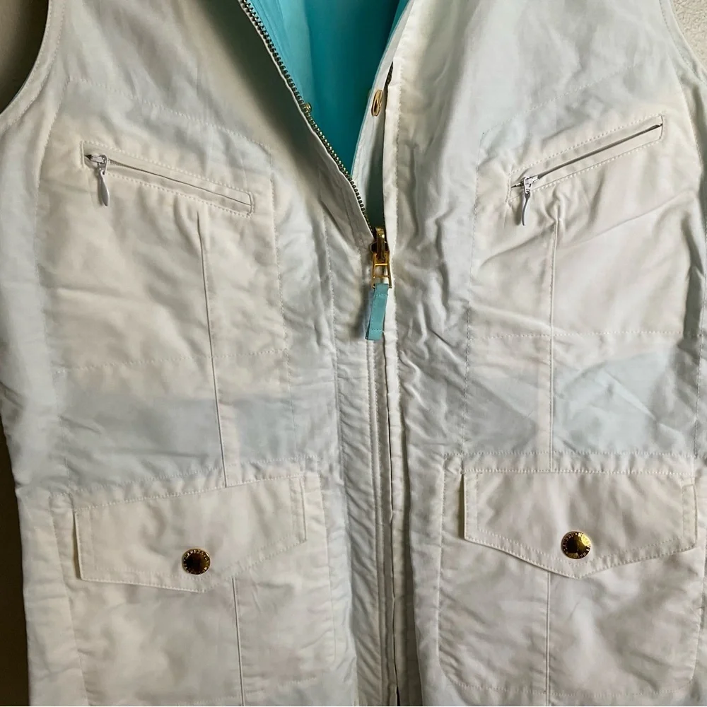 Ralph Lauren Reversible Vest Ivory Aqua Blue Gold Hardware Size Medium - Picture 4 of 15